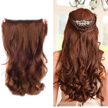 Cheap Ombre Red 24inches Heat Resistant Fiber Curly Natural Long Wavy One Piece Clip in Hair Extension Synthetic Hair Extensions